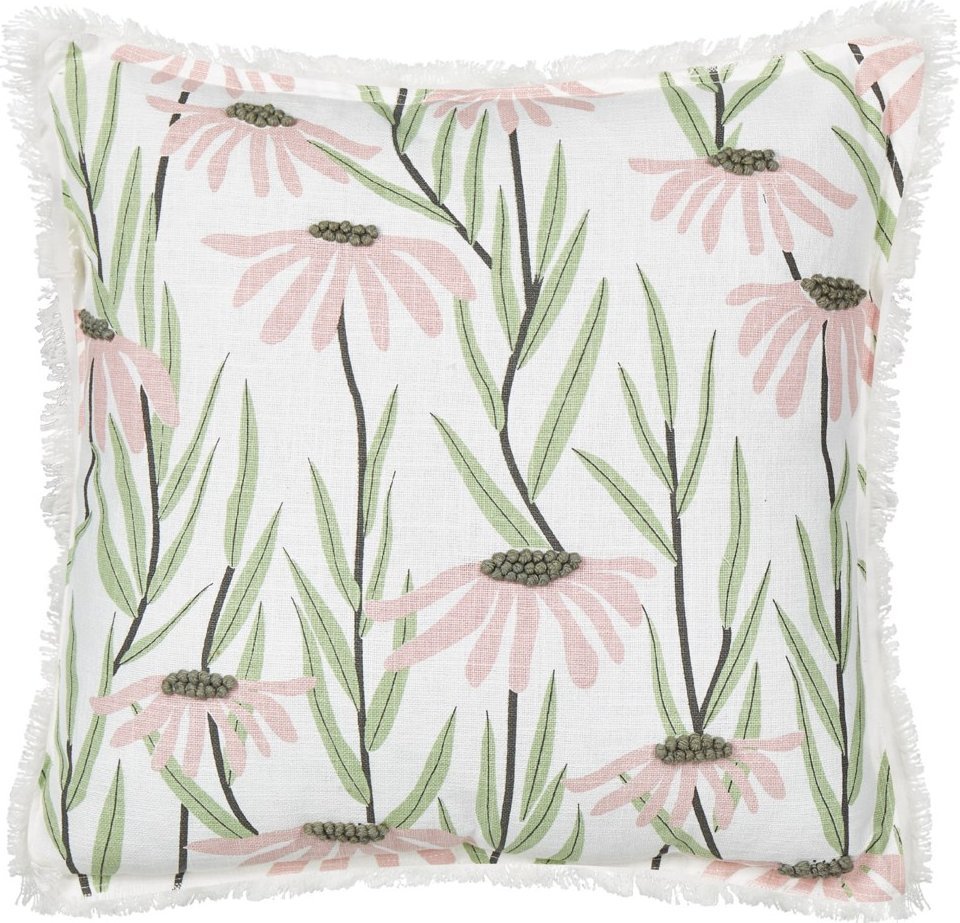 Beliani Poduszka dekoracyjna bawełniana w kwiaty z frędzlami 45 x 45 cm wielokolorowa GYNURA