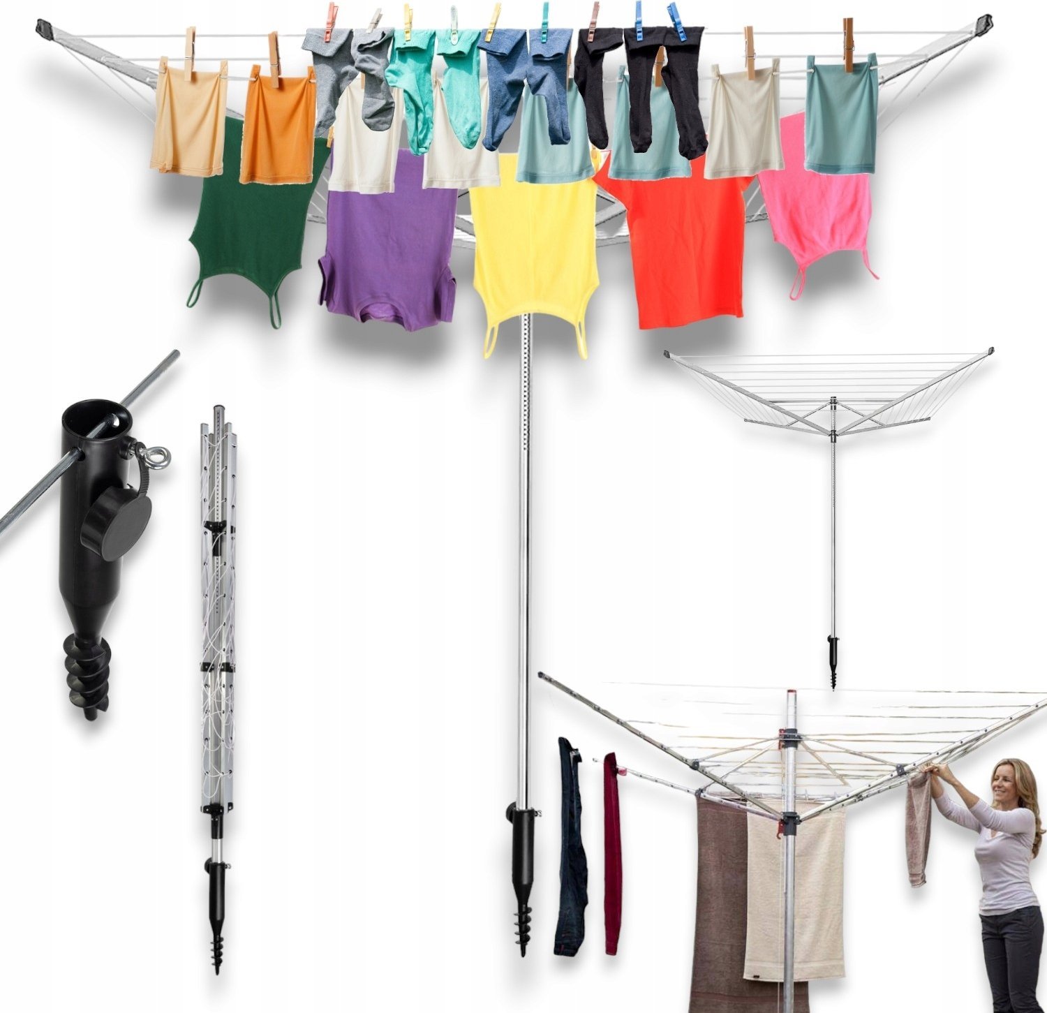 SUSZARKA DO PRANIA ogrodowa obrotowa wolnostojąca regulowana