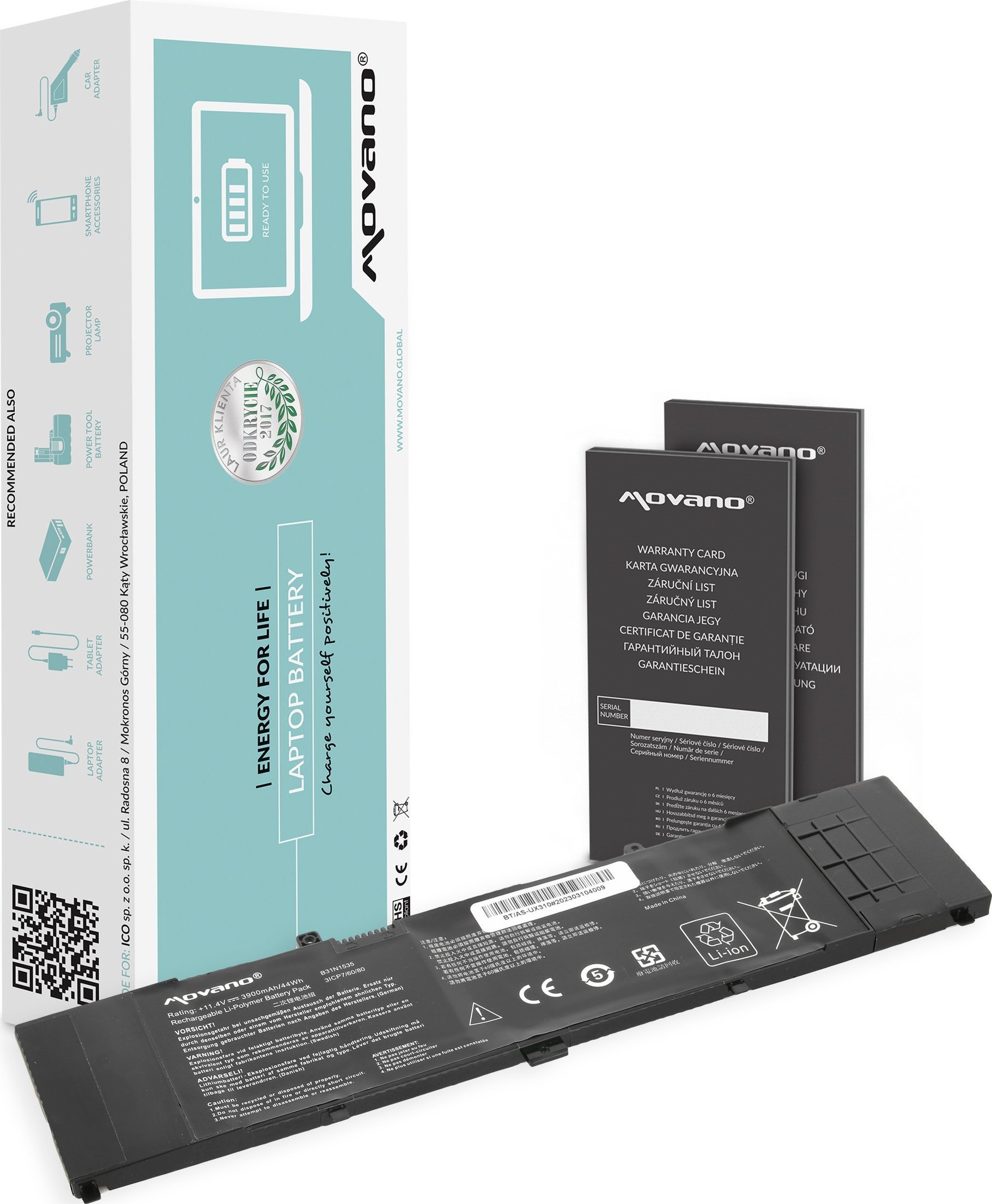 Bateria Movano Bateria B31N1535 do Asus Zenbook UX310UA UX410UA