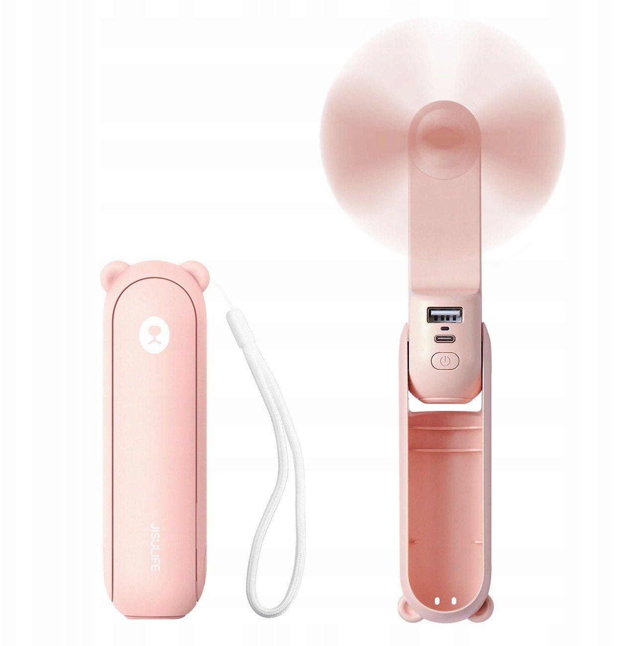 Mini wentylator Jisulife Handheld Fan Life8 przenośny wiatraczek USB z funkcją powerbanka 2000mAh i latarką - różowy