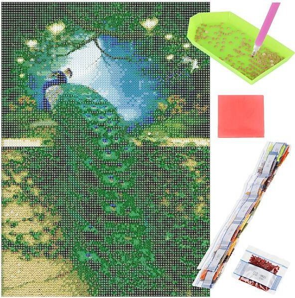 Springos Haft diamentowy paw królewski mozaika diamentowa DIY 40x30 cm UNIWERSALNY