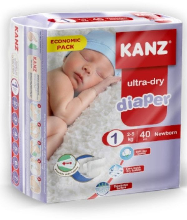 Pieluchy dziecięce bawełniane dry rozmiar1 newborn 2-5kg 40szt kanz