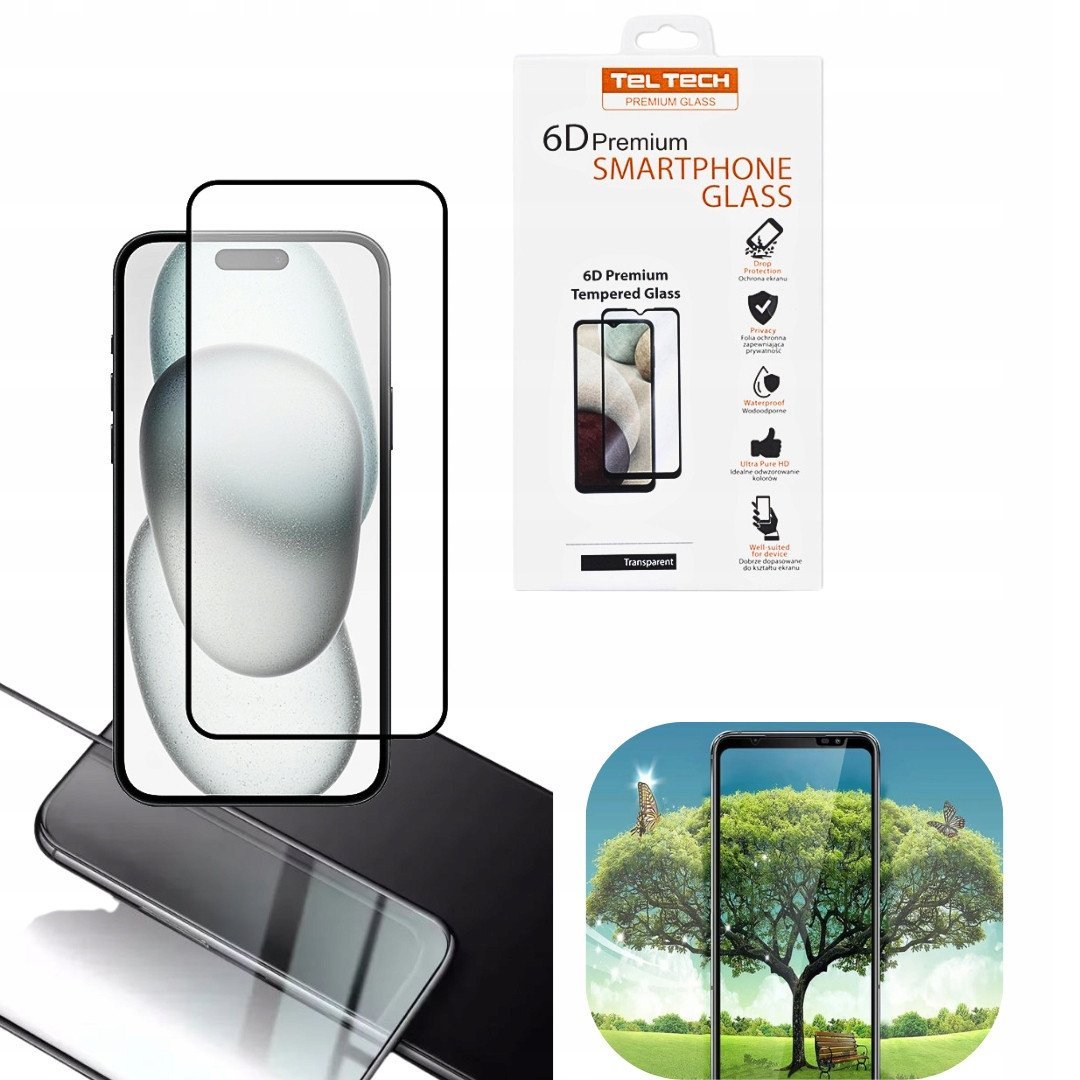 TELTECH PREMIUM SZKŁO 6D IPHONE 13 / 16e SZKŁO PROFILOWANE HARTOWANE FULL COVER CZARNA RAMKA