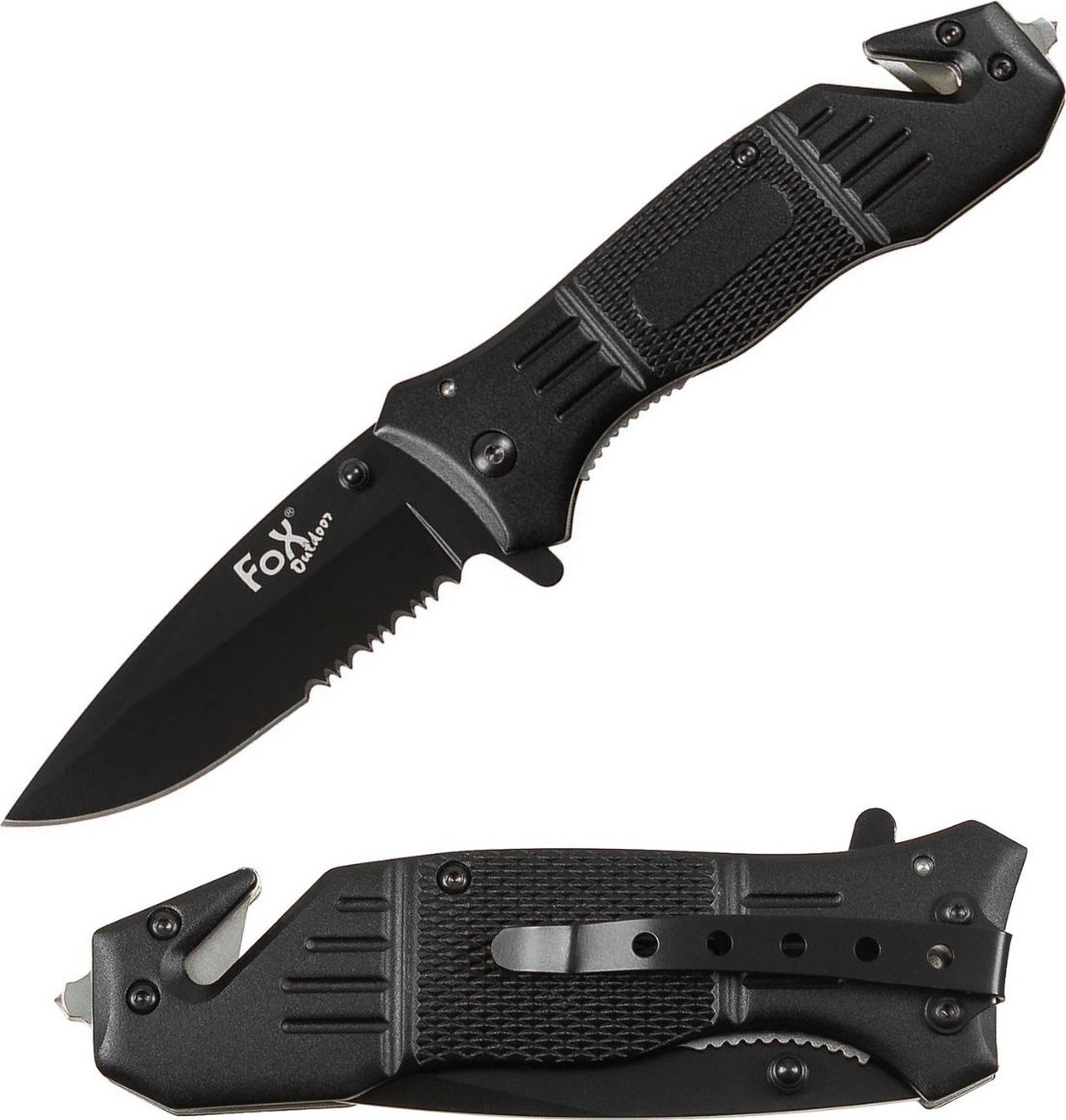 FoxOutdoor NÓŻ SKŁADANY RATOWNICZY CZARNY