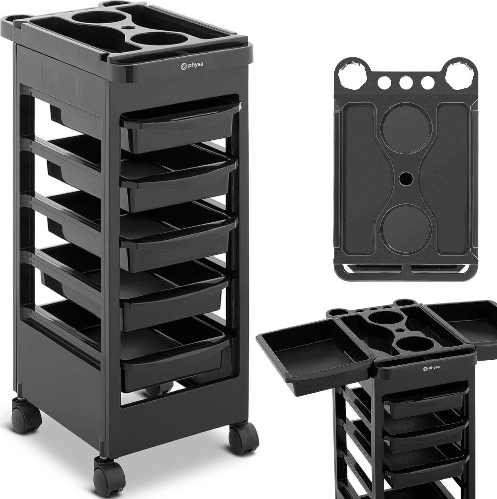 Physa Wózek pomocnik fryzjerski do strzyżenia koloryzacji 5 szuflad półka 495 x 315 mm Wózek pomocnik fryzjerski do strzyżenia koloryzacji 5 szuflad p