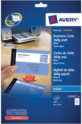 Avery Zweckform Papier Wizytówkowy 260g/A4/85x54mm/200 wizytówek (C32015-25)