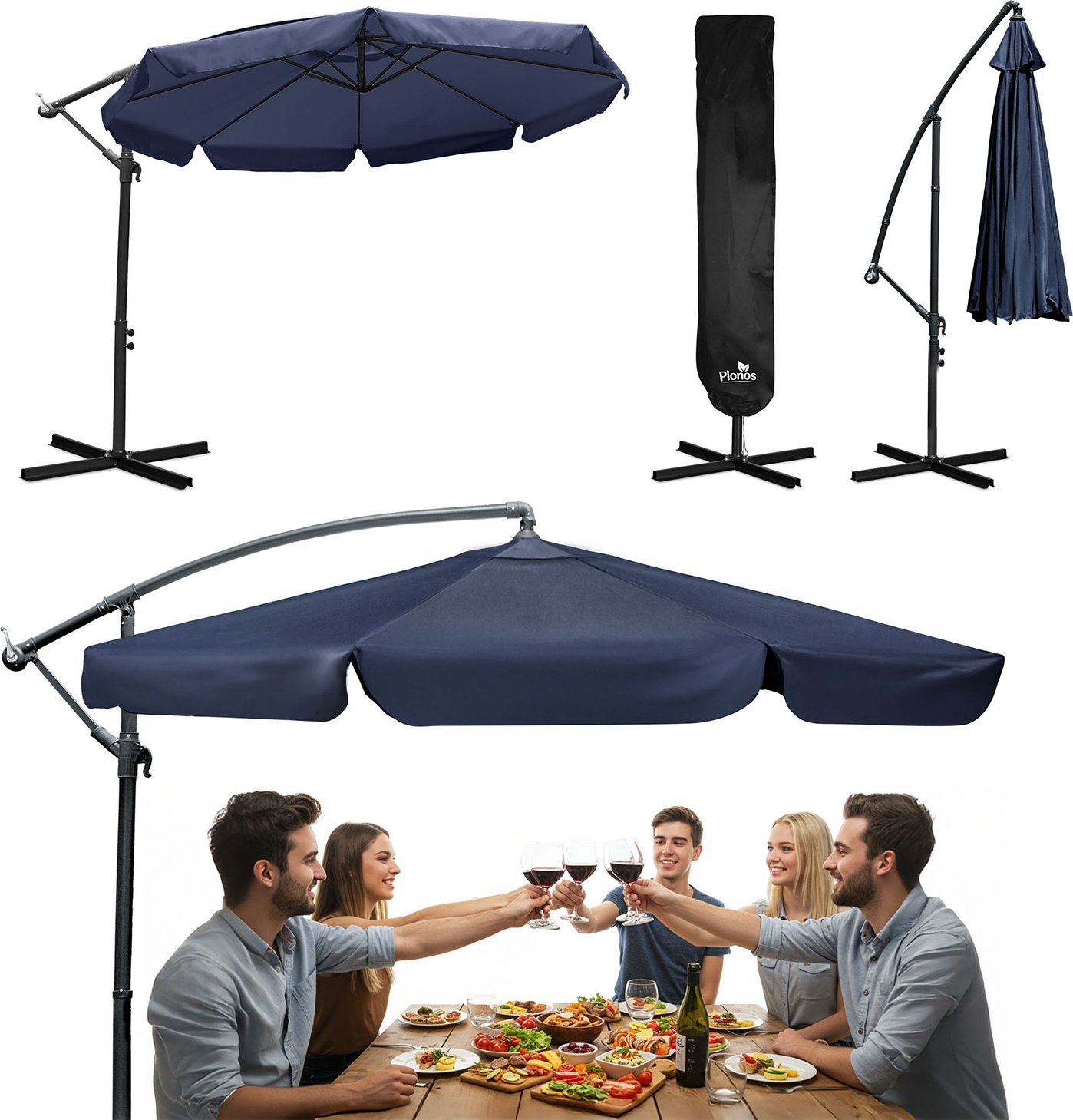 Parasol ogrodowy składany 8 segmentowy 350 cm z pokrowcem Plonos PL-881