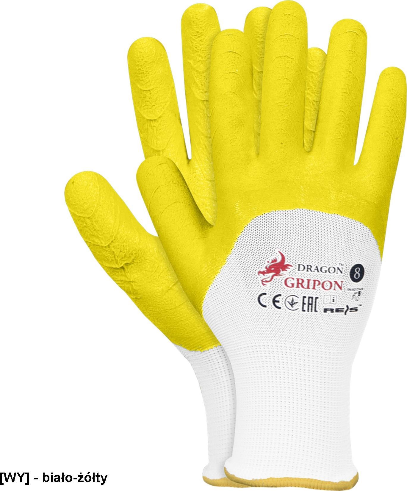 R.E.I.S. GRIPON - Rękawice ochronne, powlekane - biało-żółty 7