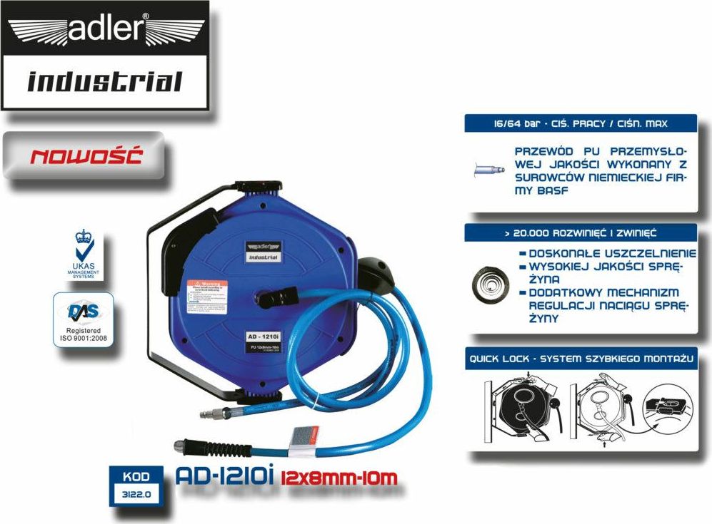 Marpol Wąż pneumatyczny na bębnie 8mm 10m (MAR31220)