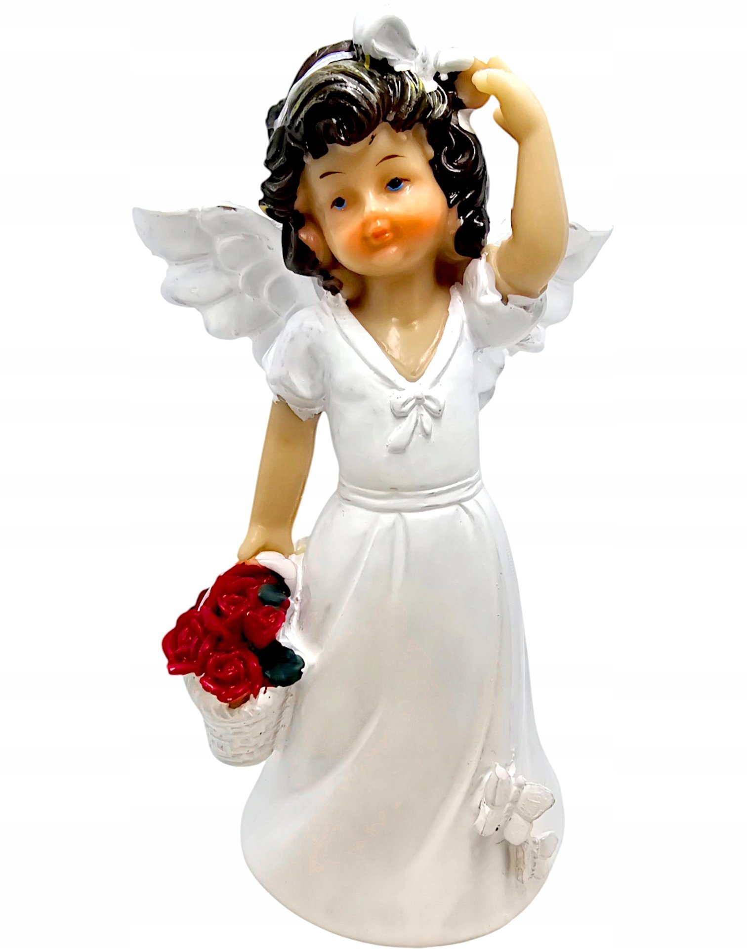 Figurka Aniołek koszyk z kwiatami 15cm