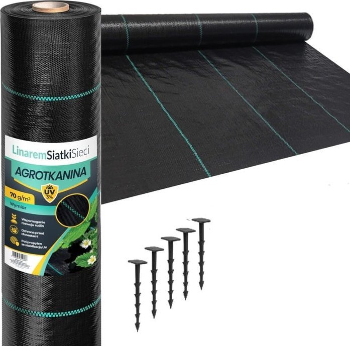Linarem SiatkiSieci AGROTKANINA 70g 1,1x100m AGROWŁÓKNINA CZARNA MATA SCÓŁKUJĄCA NA CHWASTY UV3