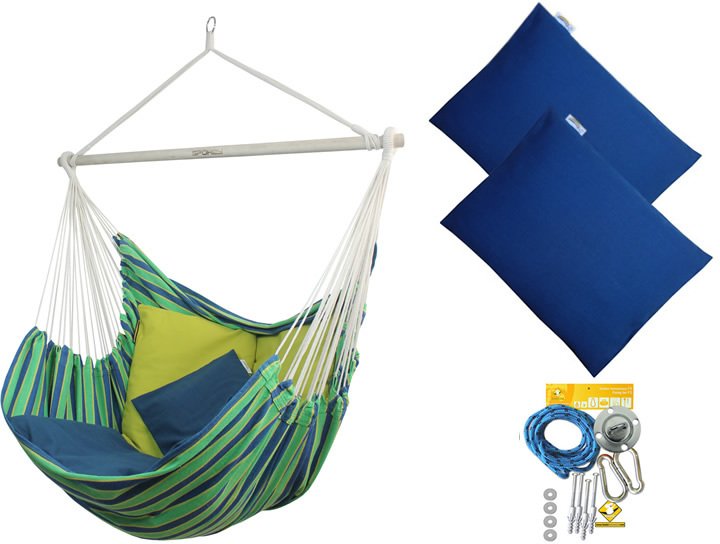 Fotel hamakowy z poduszkami i zestawem montażowym, zielony Bench De Luxe+HP-113 +F3