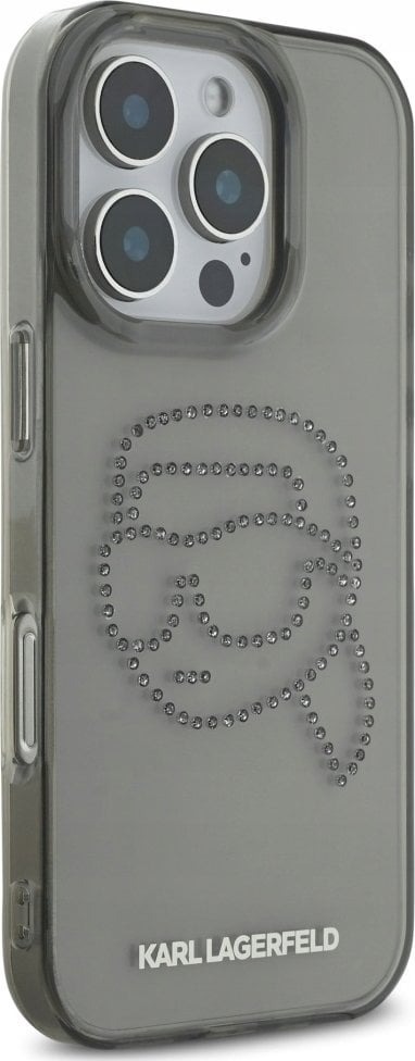 Case Karl Lagerfeld IML Rhinestones Karl Head for iPhone 16 Pro black