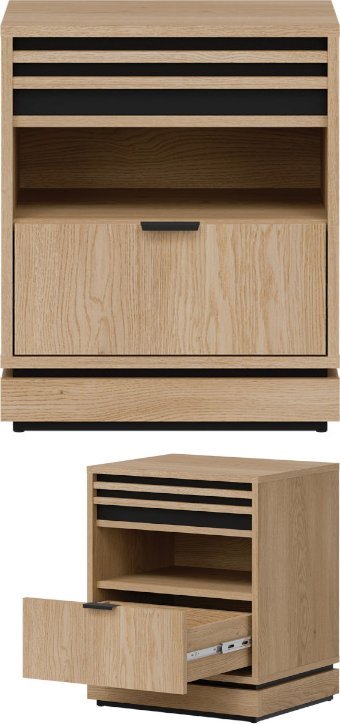 Szafka nocna z szufladą Stolik z lamelami Dąb Cremona Czarny FERRO FE19