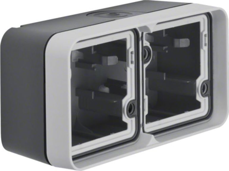 Hager Berker W.1 Puszka natynkowa podwójna pozioma 2 wejścia IP55 szary 6719323505