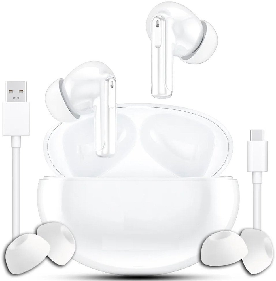 SŁUCHAWKI BEZPRZEWODOWE DOUSZNE ANC + ENC XY 70 Dwa Mikrofony Białe