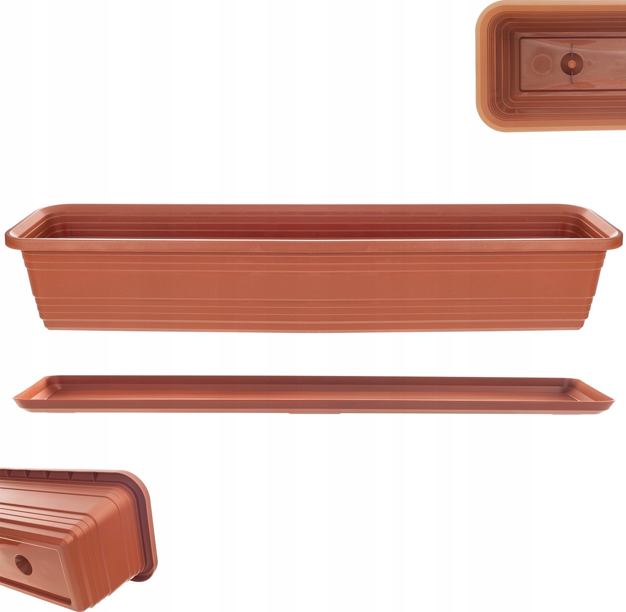 KADAX Doniczka Balkonowa Skrzynka Donica Na Kwiaty 80cm + Podstawka Ceglasta