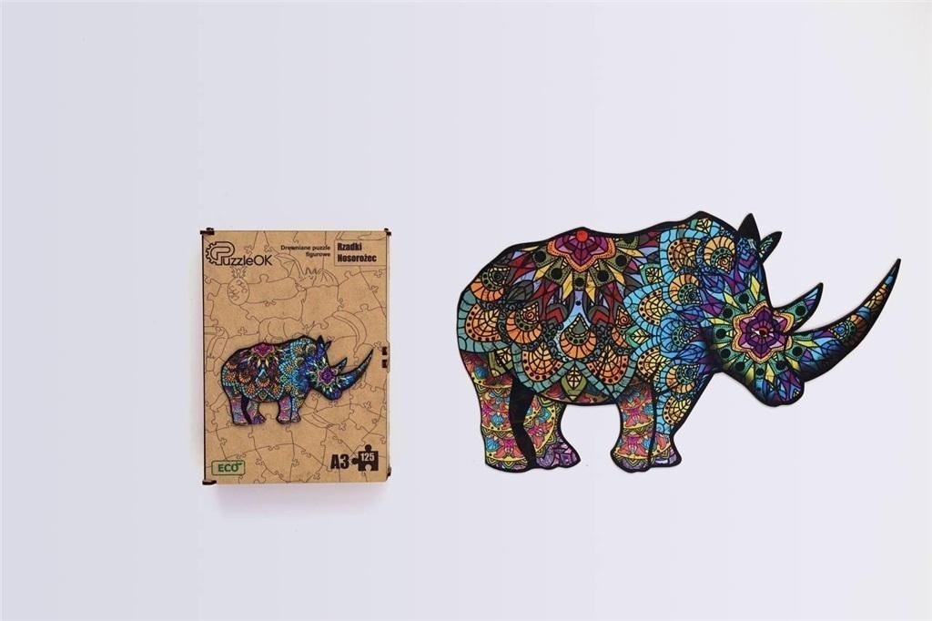 PuzzleOK Puzzle drewniane eko 125 Rzadki nosorożec A3