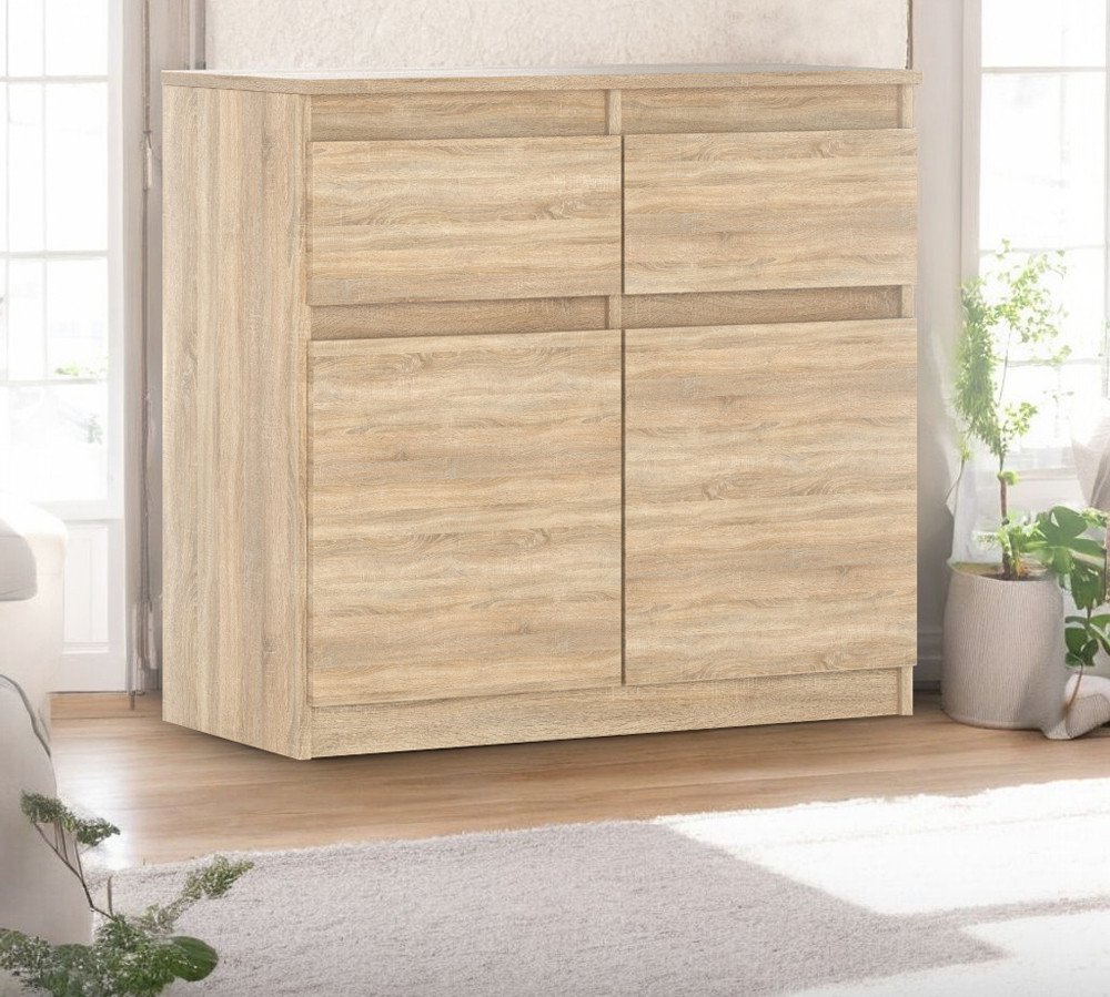 Komoda Drewniana Szafka Rtv Do Salonu 80cm 2 Szuflady Szafka Dąb Sonoma