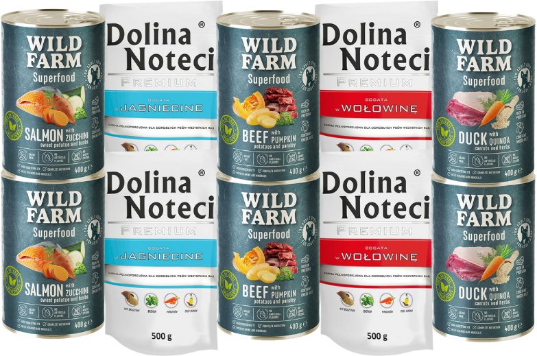 Dolina Noteci 4x500g + WILD FARM Superfood 6x400g Mix Smaków