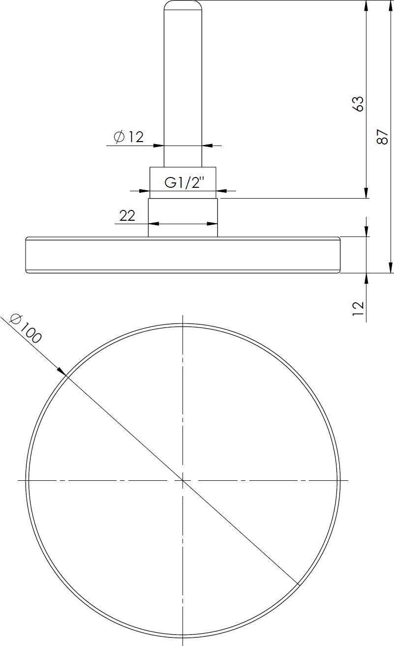 Termometr bimetaliczny BiTh 100,fi100 mm, 0÷160°C, L 63 mm, G1/2'' ax, kl. 2