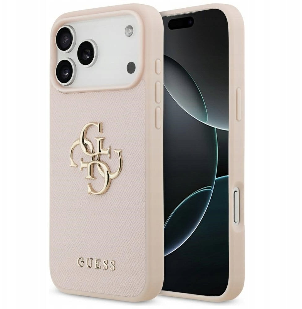 Guess Etui Grained Big 4G & Classic Logo do iPhone 17 Pro Max różowy
