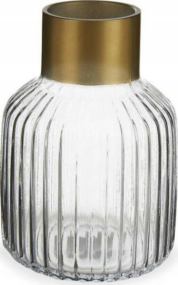 Gift Decor Wazon Paski Złoty Przezroczysty Szkło (12 x 18 x 12 cm)