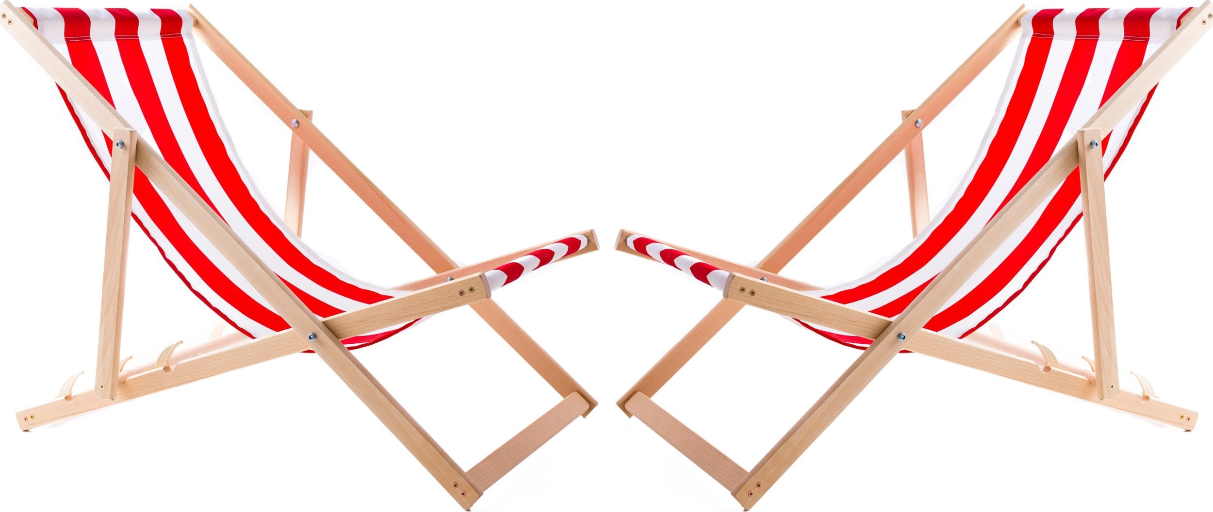 2X LEŻAK PLAŻOWY OGRODOWY DREWNIANY SKŁADANY WOODOK w czerwone pasy