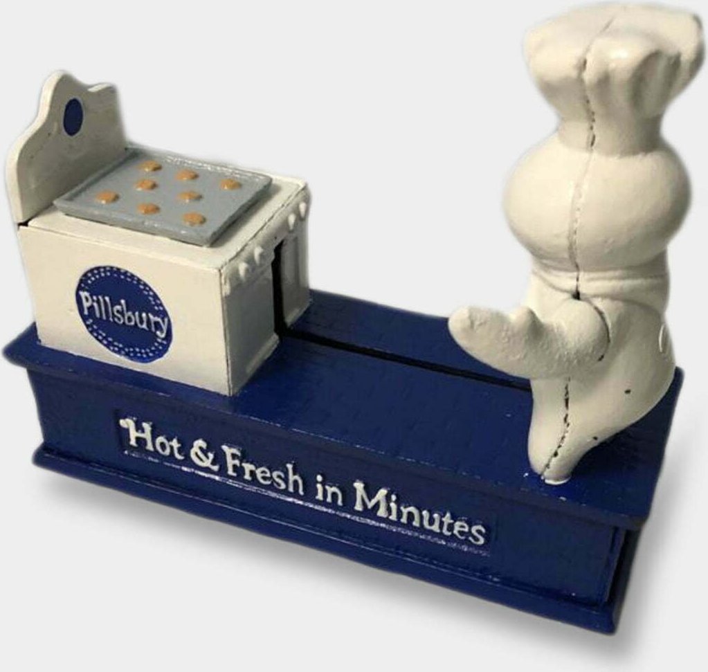 rzezbyzbrazu Żeliwna Skarbonka Mechaniczna Pan Ciasteczko Pillsbury Doughboy