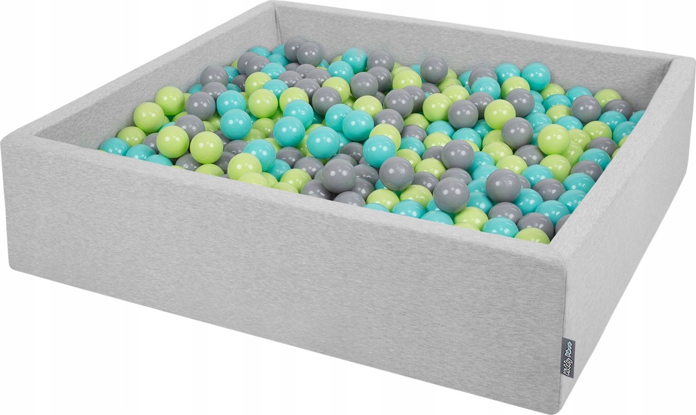 KiddyMoon Suchy basen kwadratowy z piłeczkami 7cm 120x30 jasnoszary: jasny zielony-jasny turkus-szary 120x30/1000piłek Zabawka basen piankowy