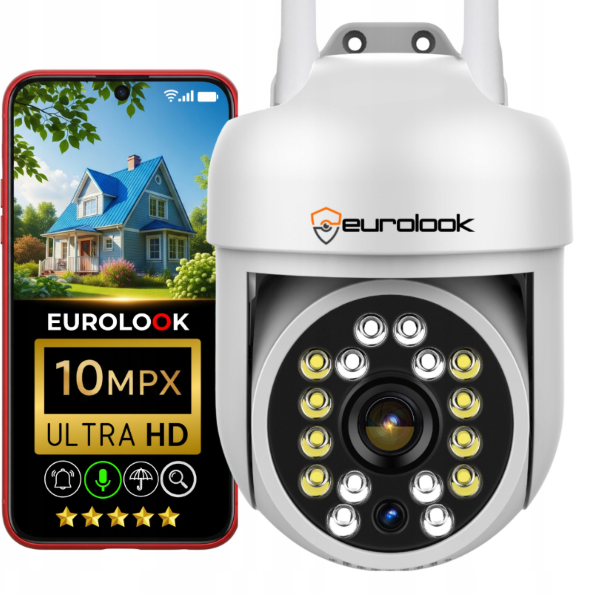 ZEWNĘTRZNA KAMERA IP WIFI OBROTOWA 10MP 4K ULTRA HD APLIKACJA MIKROFON ZOOM