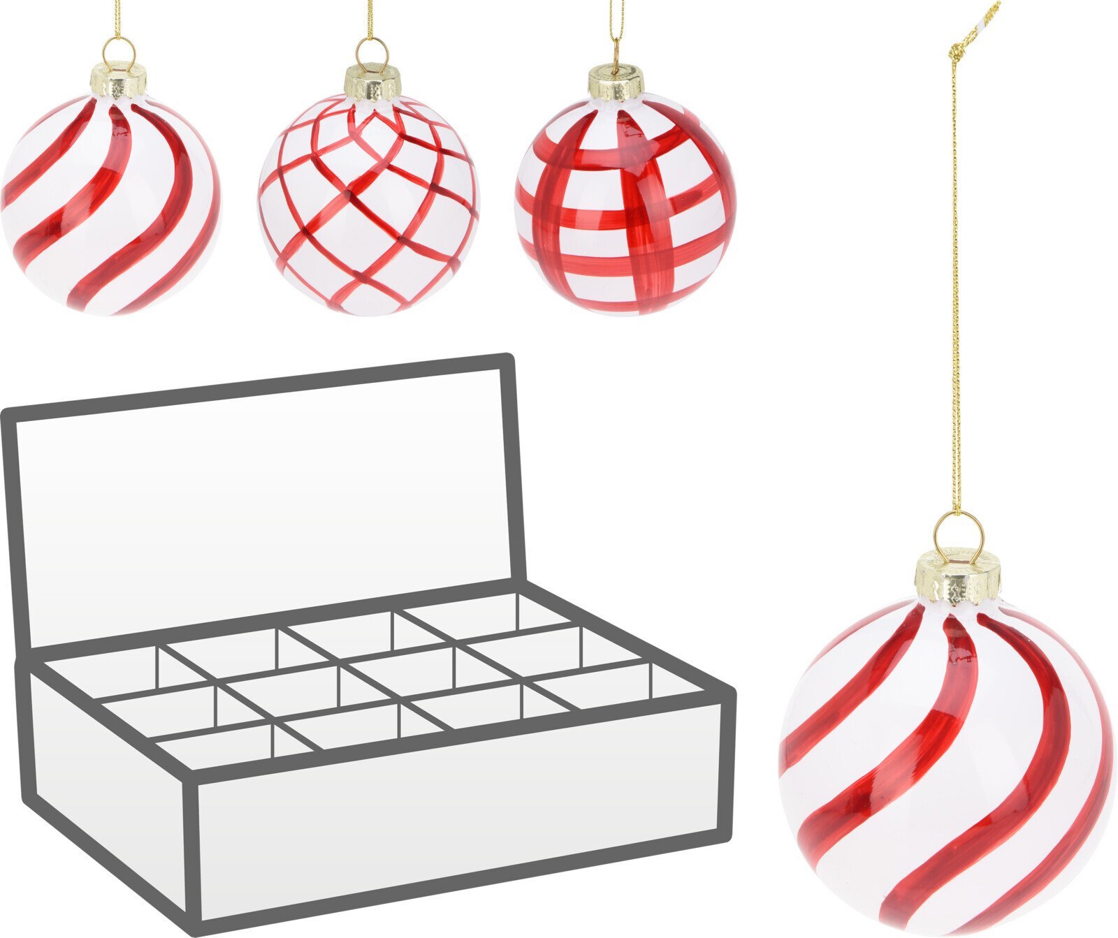 Skrzynkazdrewna Zabawki choinkowe, plastik, 12 szt.