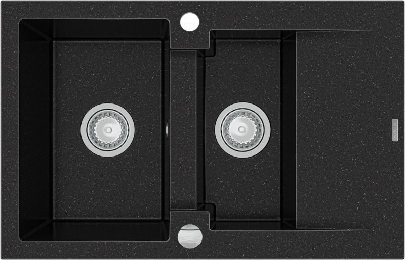 Zlewozmywak Mexen Gaspar granitowy 1,5-komorowy z krótkim ociekaczem 737 x 475 mm, czarny/srebrny metalik - 6507731505-73