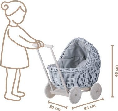 WickerPL LILI WIKLINOWY WÓZEK W KOLORZE BŁĘKITNYM Z POŚCIELĄ 55X30 H45 CM