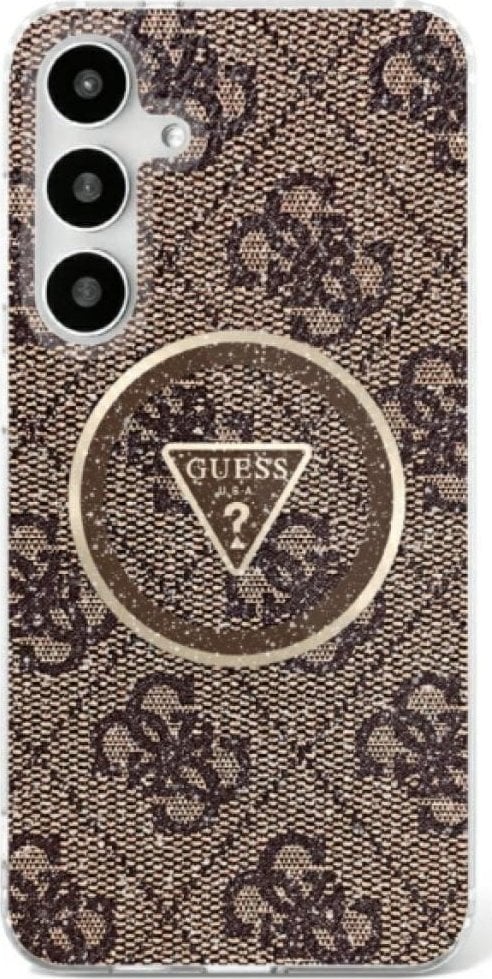 Guess 4G Glitter Triangle Buttons MagSafe Case for Samsung Galaxy S25 Ultra Brown
