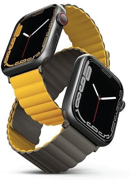 UNIQ pasek Revix Apple Watch Series 4/5/6/7/8/SE/SE2/Ultra 42/44/45mm. Reversible Magnetic musztardowy-khaki/mustard-khaki