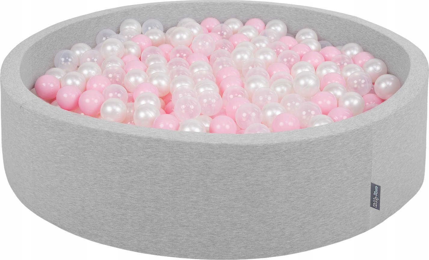 KiddyMoon Suchy basen okrągły z piłeczkami 7cm 120x30 jasnoszary: pudrowy róż-perła-transparent 120x30/300piłek Zabawka basen piankowy