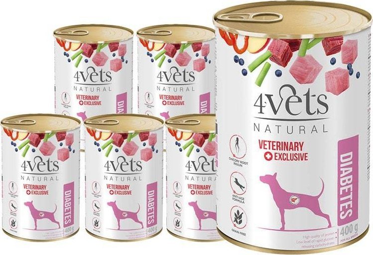 Mokra karma weterynaryjna dla psa z cukrzycą 4Vets Natural Diabetes 6 x 400 g