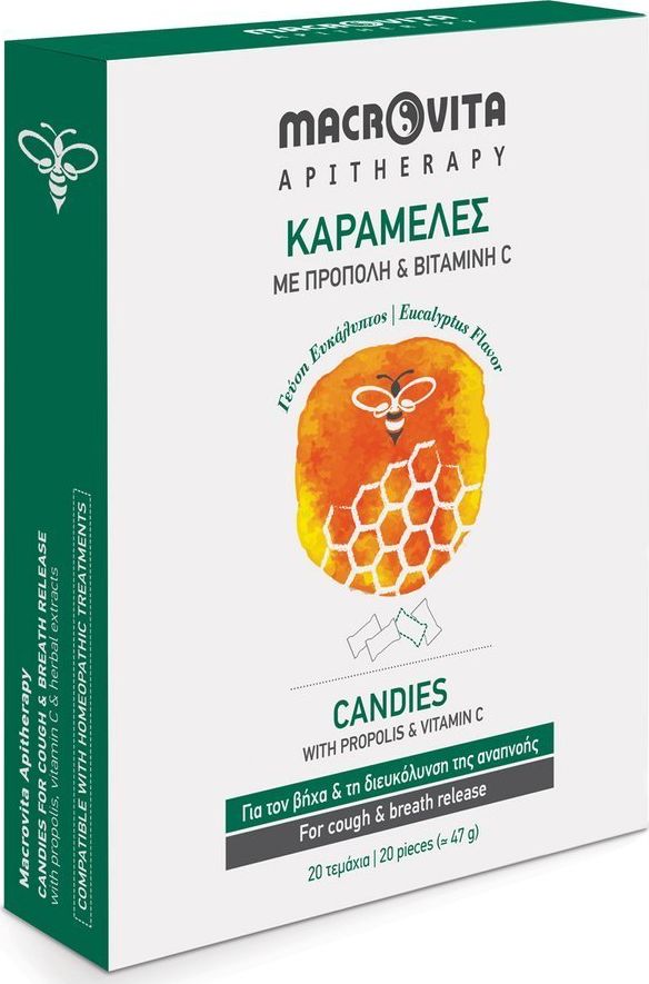 Macrovita MACROVITA cukierki o smaku eukaliptusowym z propolisem, wit. C i ziołami 20 szt.