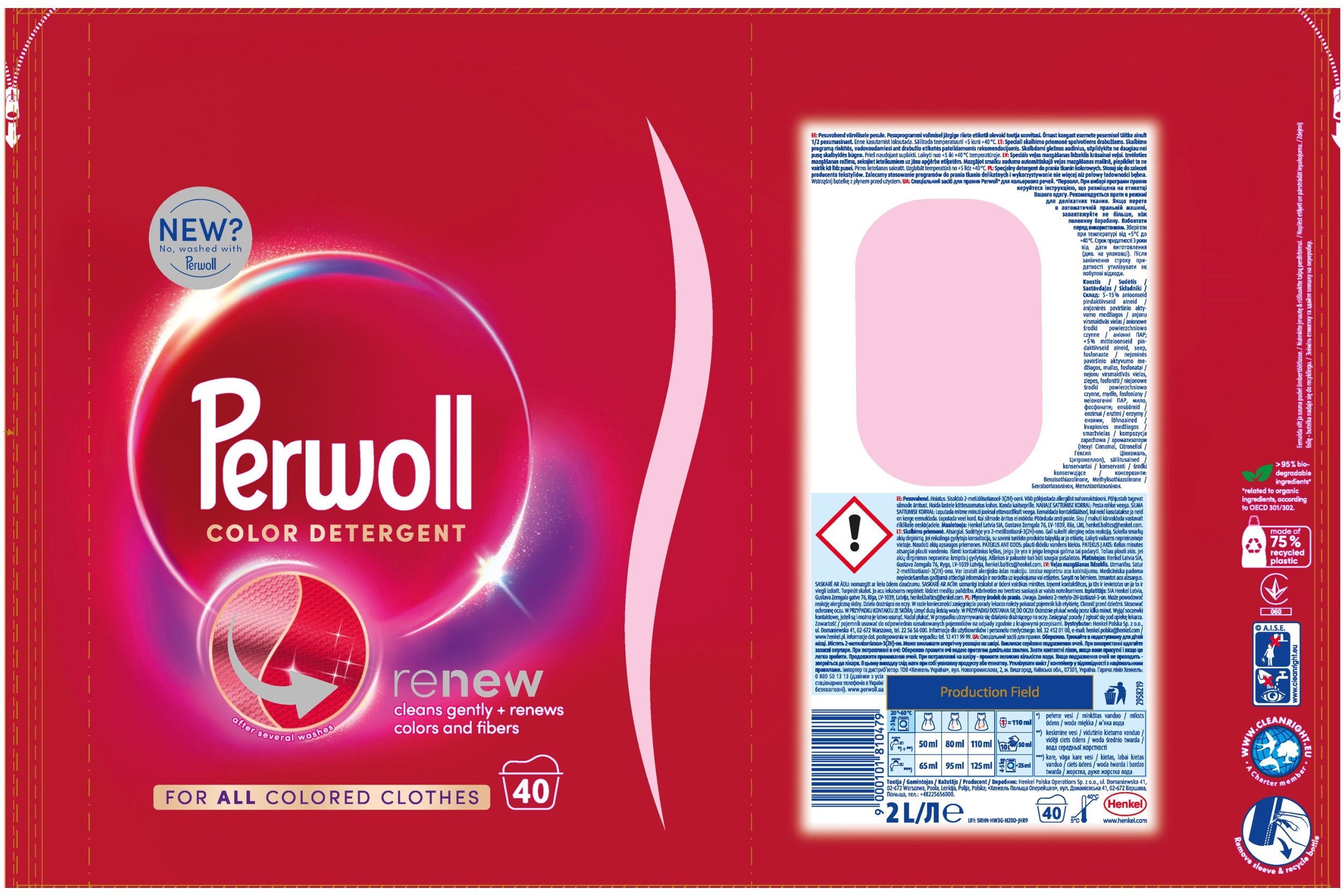 DETERGENT LIQUID PERWOLL COLOR 40W 2L