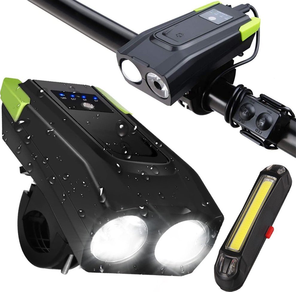 Verk Mocna lampka rowerowa przednia tylna led głośny dzwonek akumulator 2w1 Mocna lampka rowerowa przednia tylna led głośny dzwonek akumulator 2w1