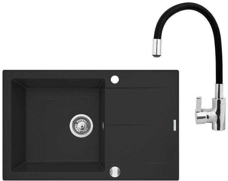 Zlew KEROS (76x48 cm) 1 komora, 1 ociekacz Volcano wraz z baterią Flessi