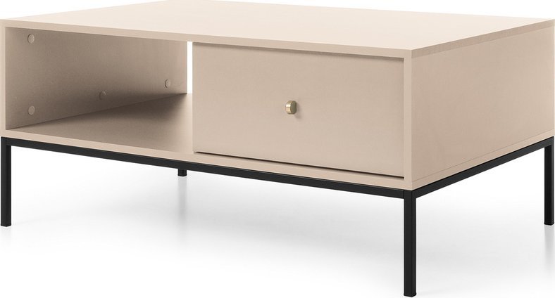 Ravio Prostokątna ława Bari z dwoma szufladami beżowa