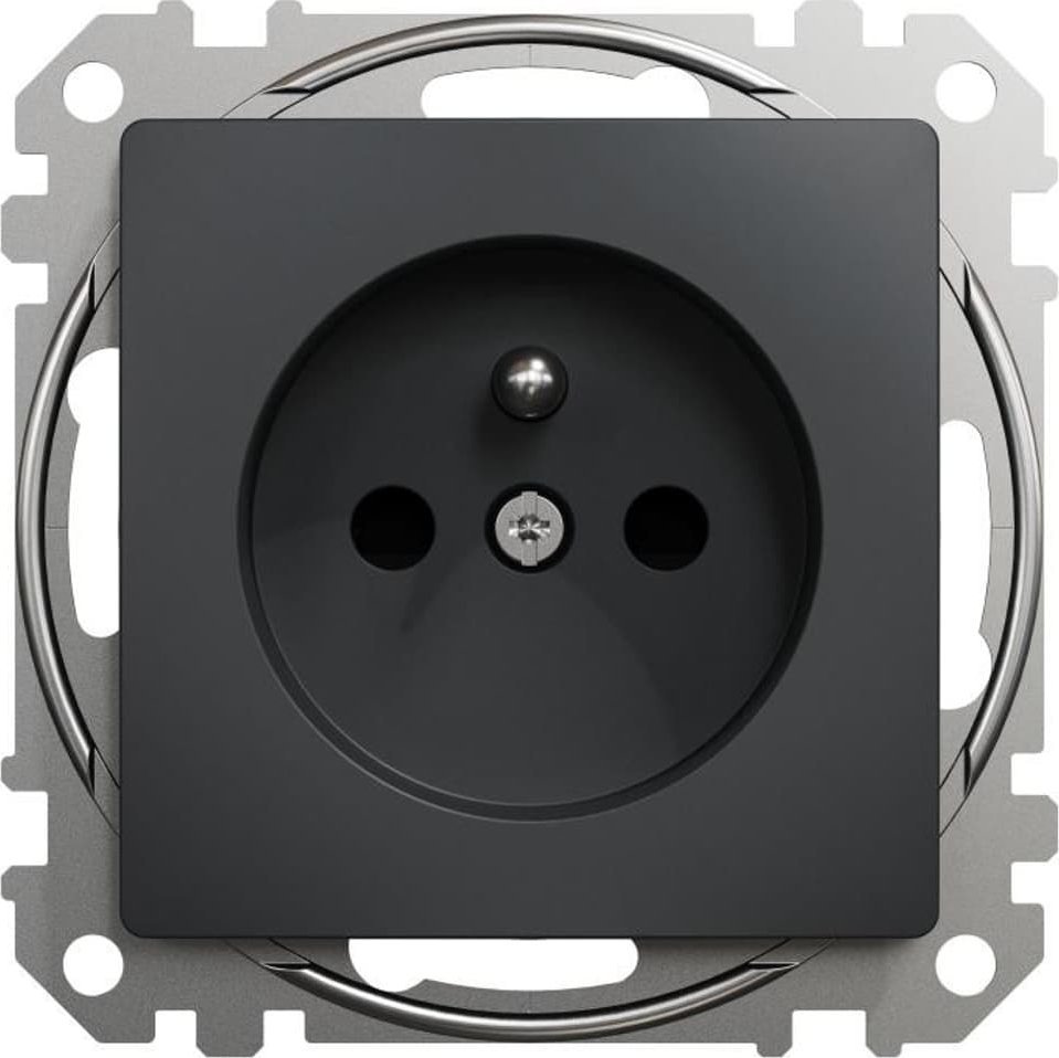 Schneider Electric Sedna Design, Gniazdo 2P+PE z przesłonami (zaciski bezgwintowe), czarny antracyt