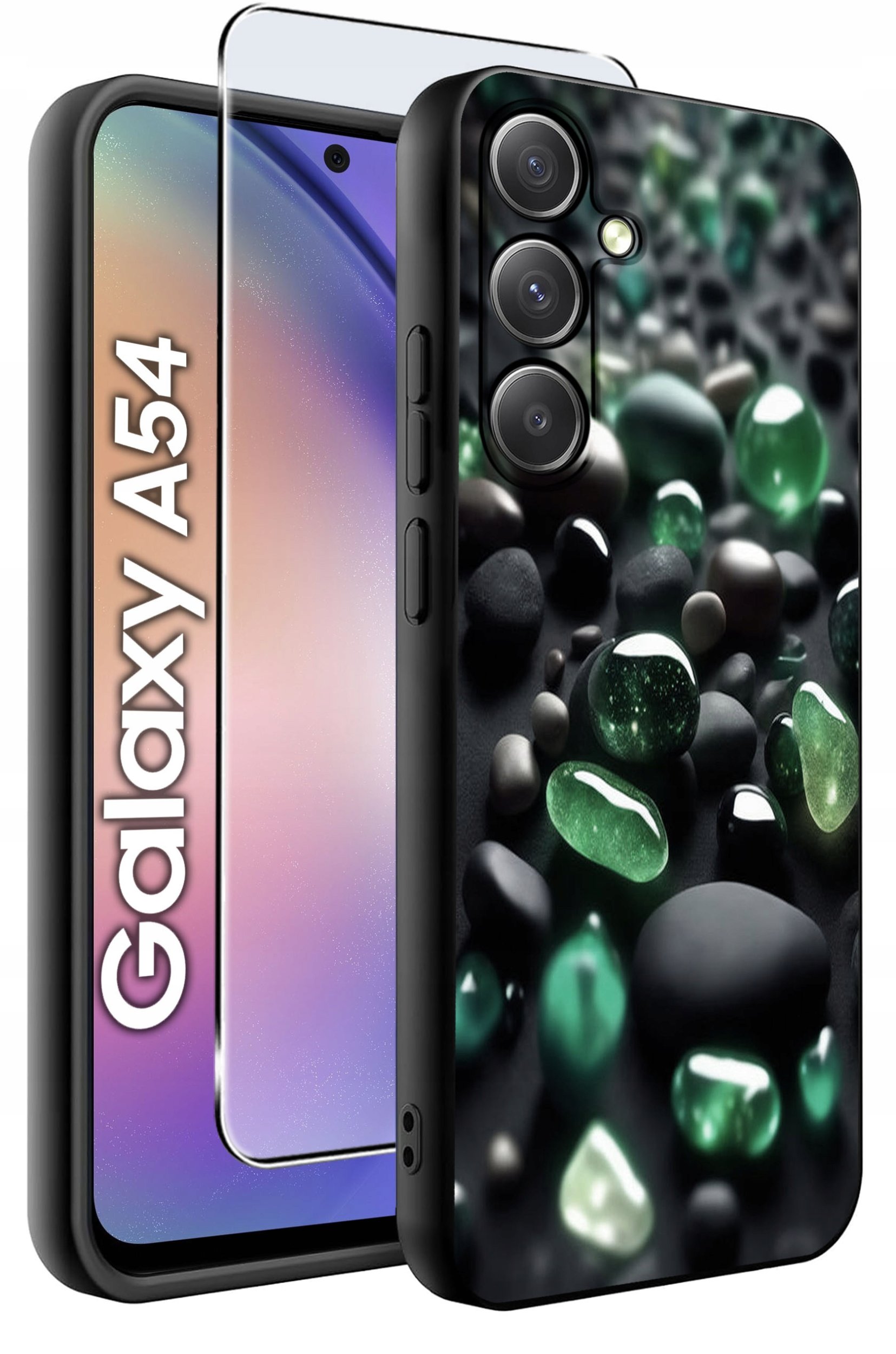 ETUI do Samsung A54 5G WZORY | SILIKONOWE MATT CASE + SZKŁO 9H