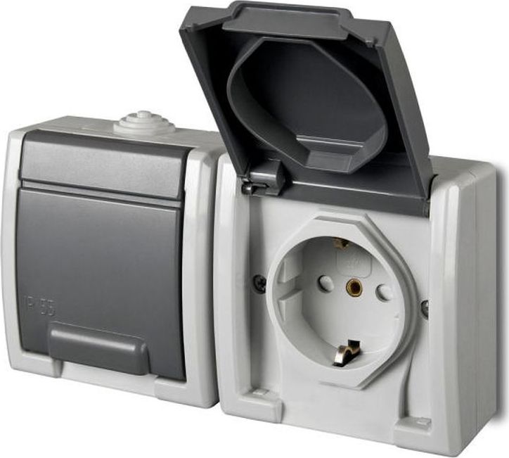 Elektro-Plast AQUANT Gniazdo podwójne 2x2P+Z schuko szare IP55 1245-10
