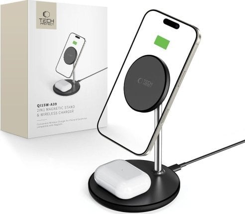 Ładowarka bezprzewodowa Tech-Protect QI15W-A39 2in1 Magnetic MagSafe Wireless Charger Black