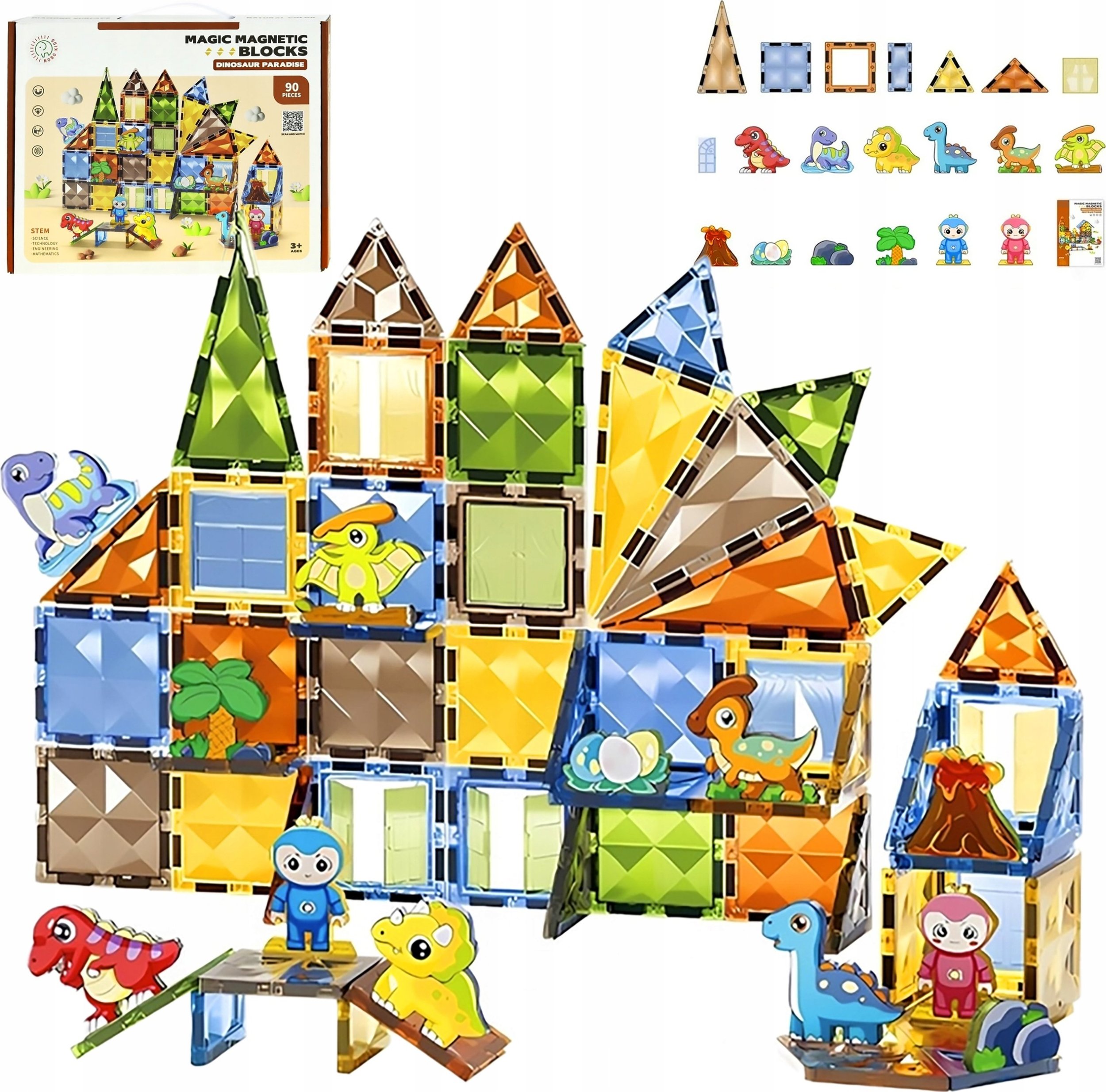 Konstrukcyjne Klocki Magnetyczne PARK DINOZAURÓW 90 El.
