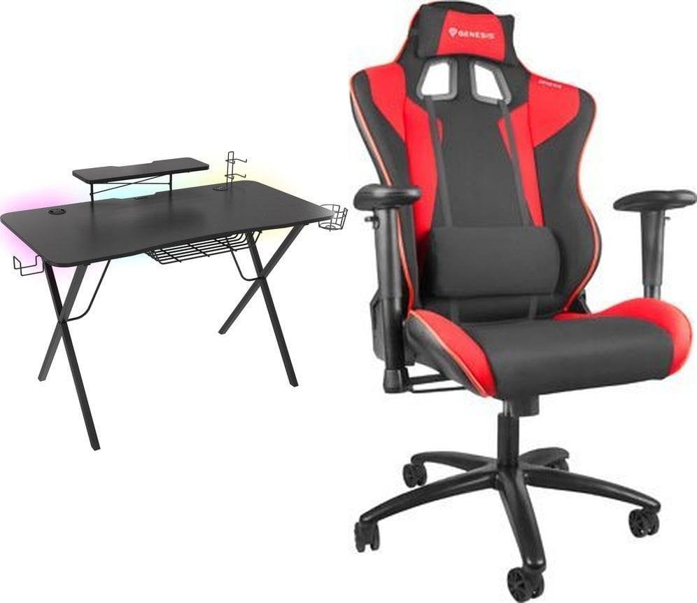 Biurko Genesis Holm 300 RGB Czarne 120 cmx60 cm + Nitro 770 Czarno-czerwony (NFG-0751)