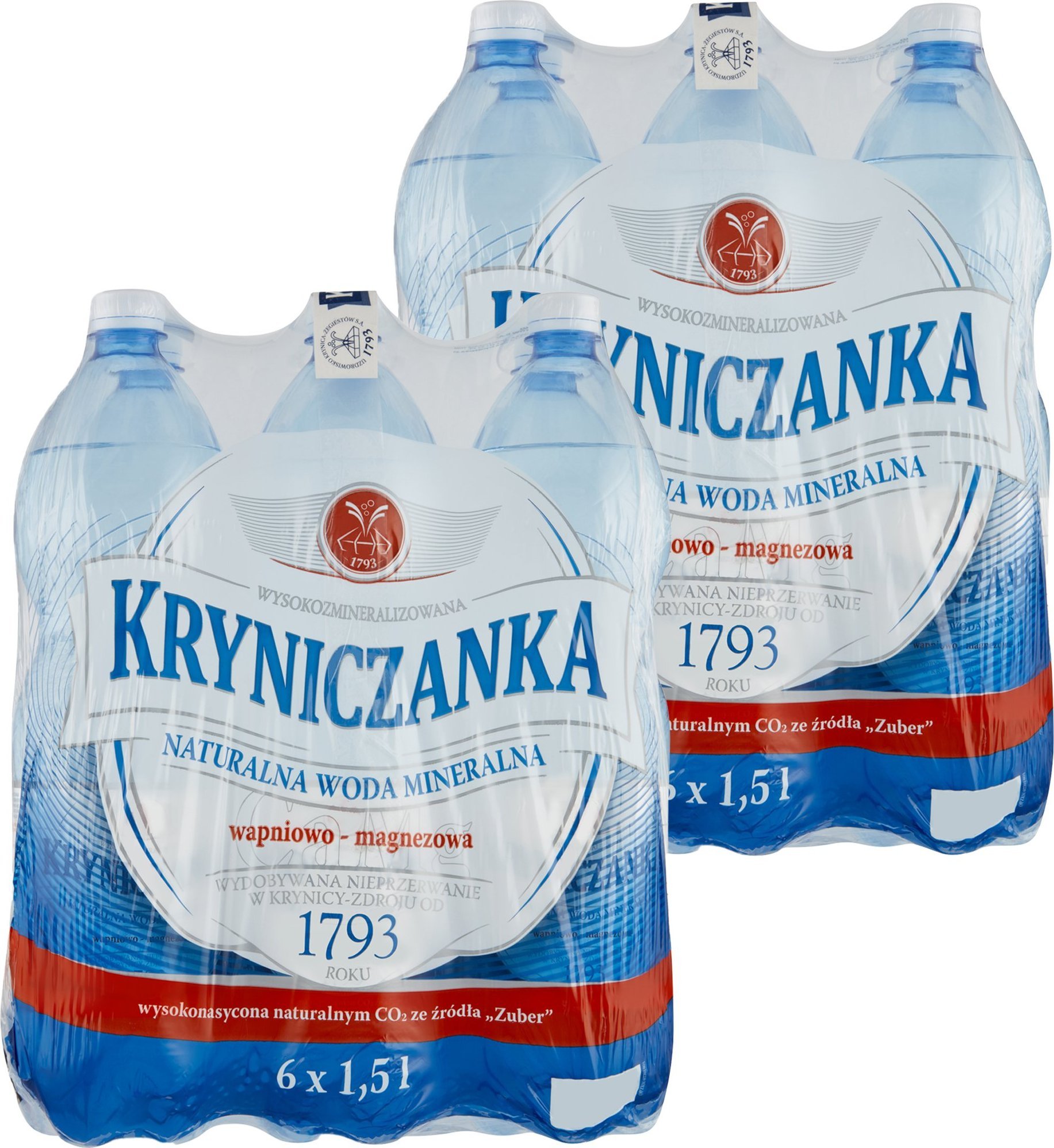 Woda Kryniczanka Naturalna woda mineralna wysokozmineralizowana wysokonasycona 1,5 l x 12 sztuk